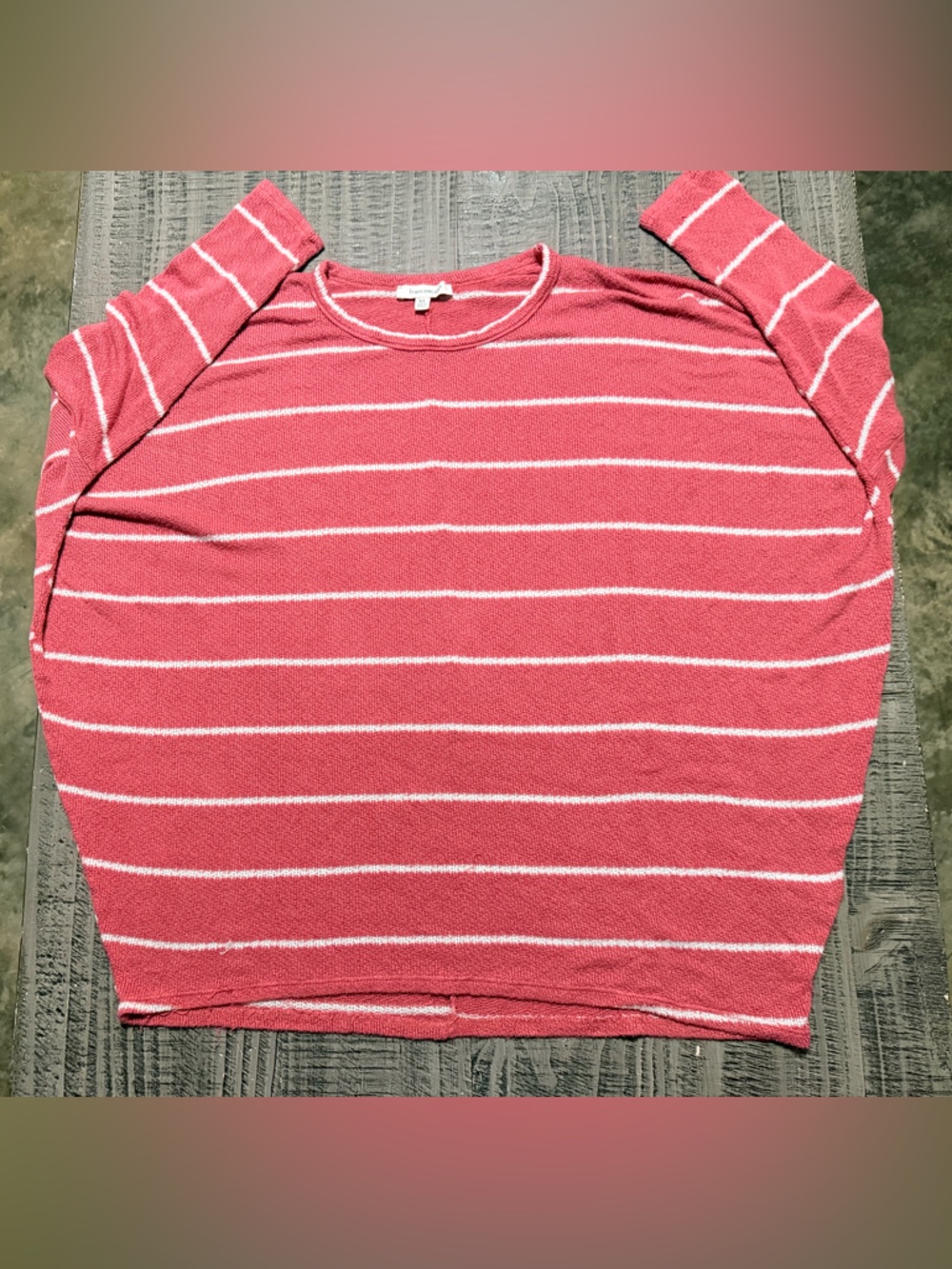 Francesca's Collections Coral and White Striped Long Sleeve Sweater Top